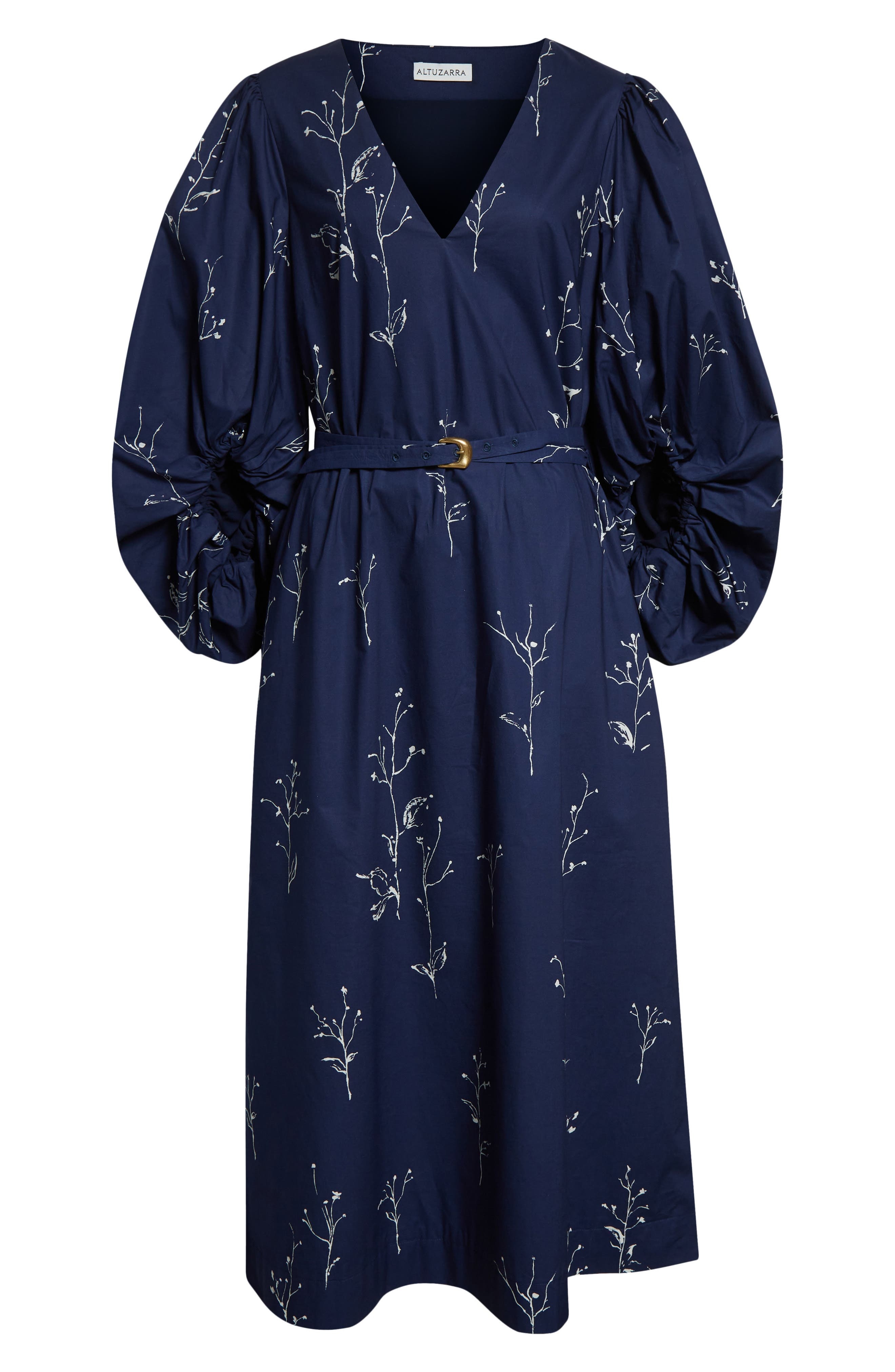 Altuzarra Corrie Botanical Print Cotton Belted Dress in Berry Blue Botanical at Nordstrom - 5