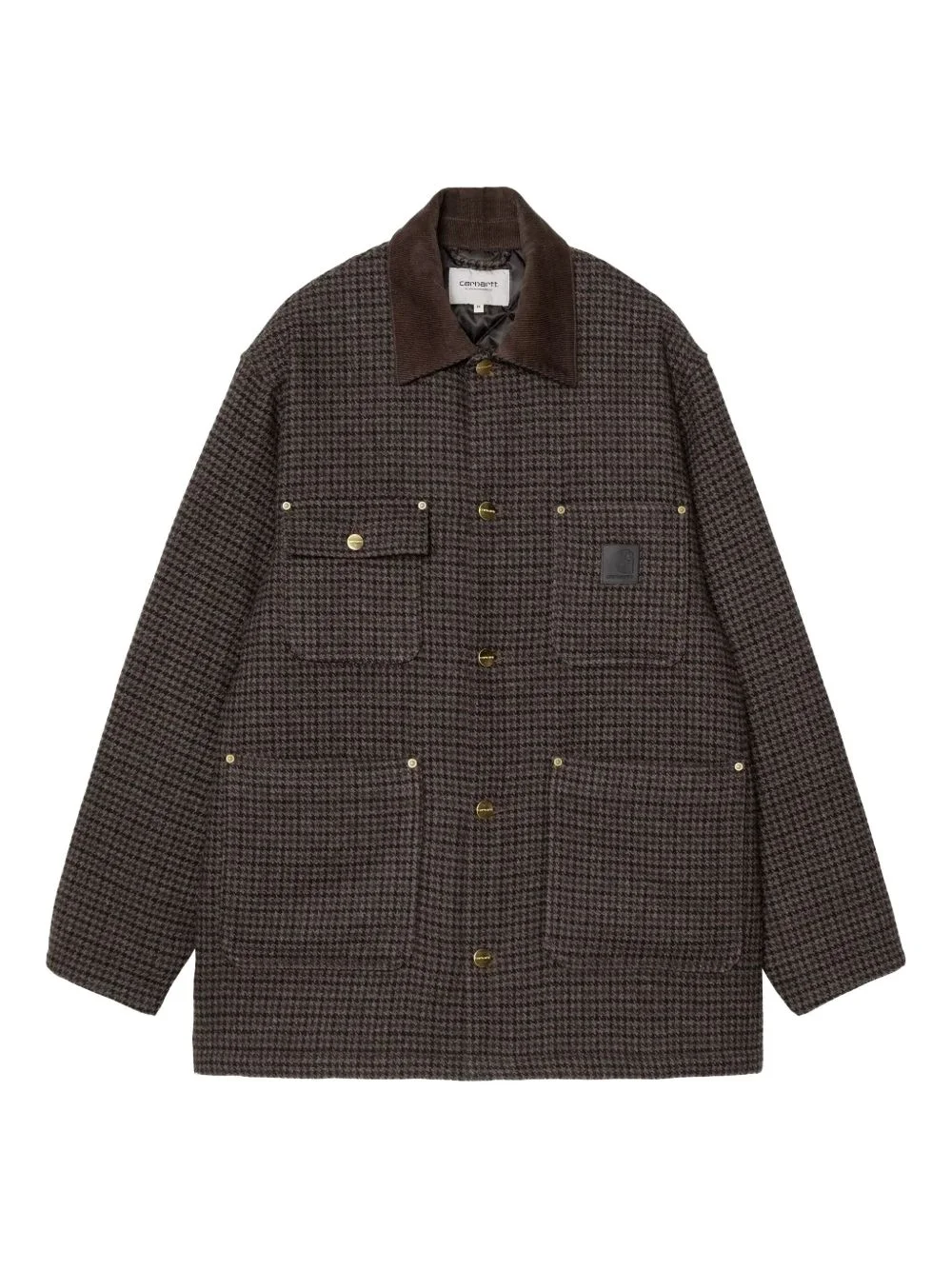 corduroy-collar check single-breasted coat - 1