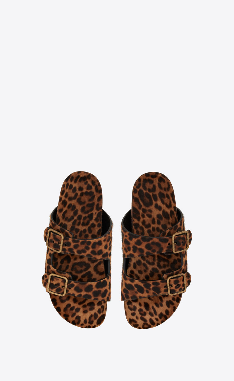 SAINT LAURENT jimmy flat sandals in leopard-print pony-effect leather outlook