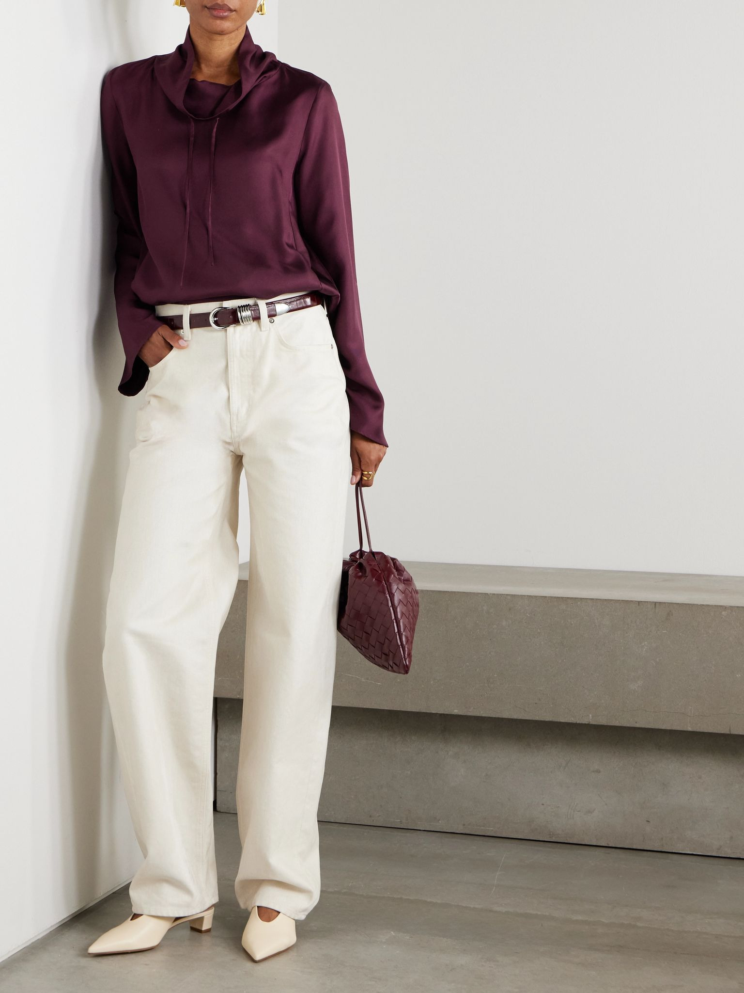 Cyna silk-twill turtleneck blouse Plum - 2