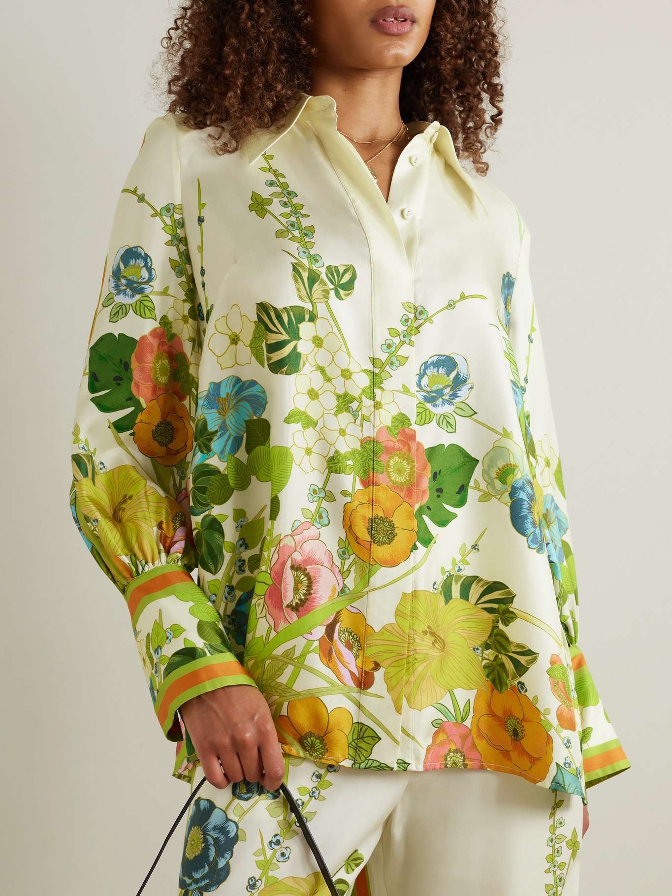 Constance tie-detailed floral-print silk-twill shirt - 3