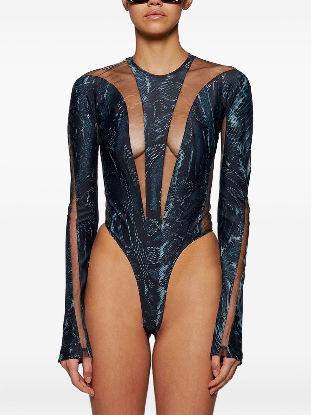 snake-print mesh bodysuit - 3