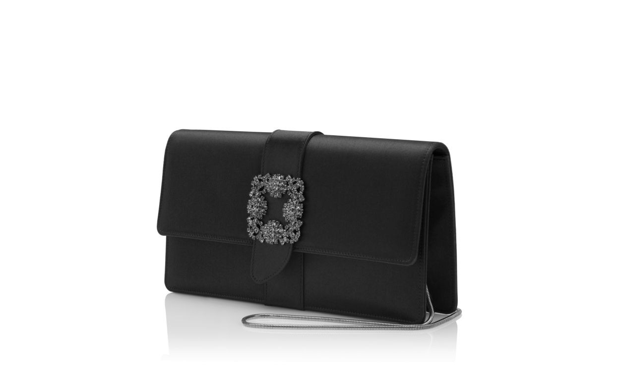 Black Satin Jewel Buckle Clutch - 3
