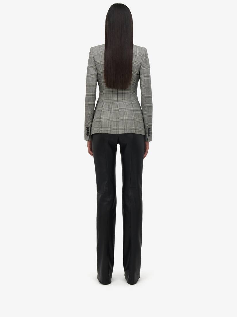 Women's Prince Of Wales Peak Shoulder Jacket in Black/ivory - 5