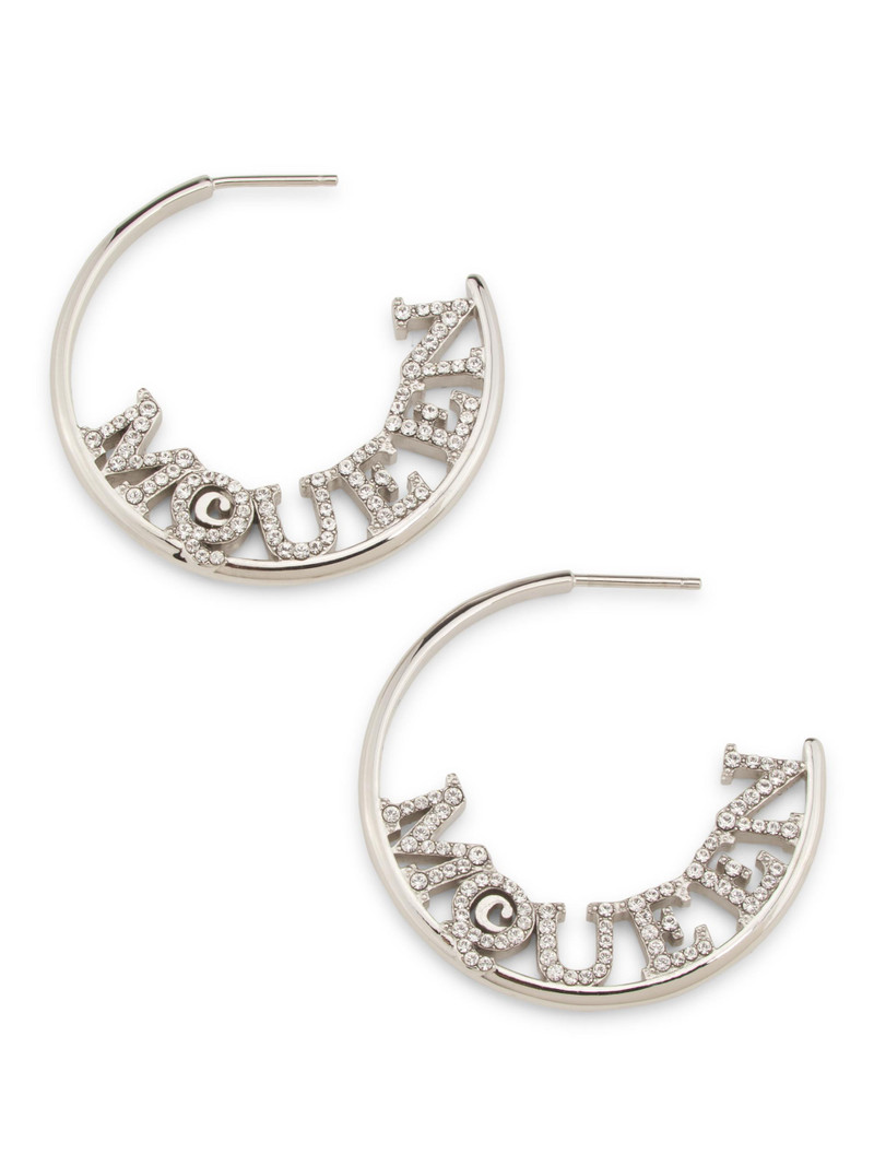 Women's Silvertone & Glass Crystal Logo Hoop Earrings - Silver Grey 1