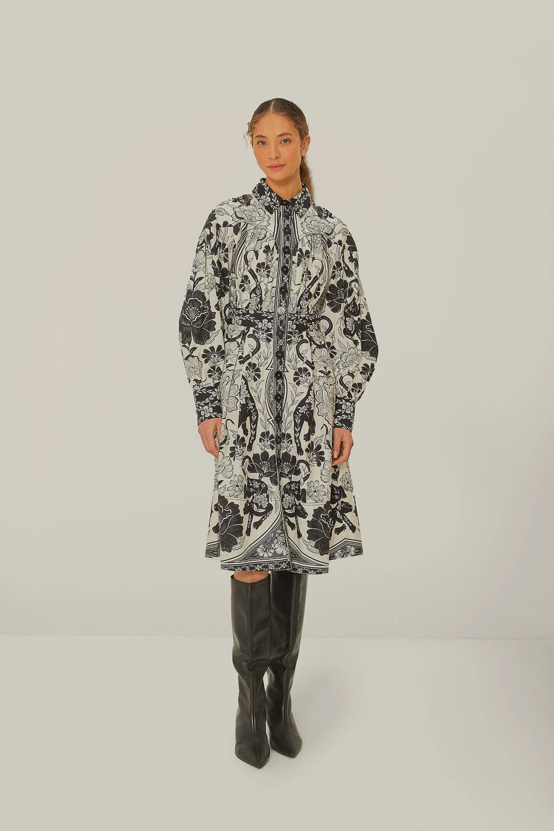 Off-White Flower Leopards Collared Midi Dress - 1