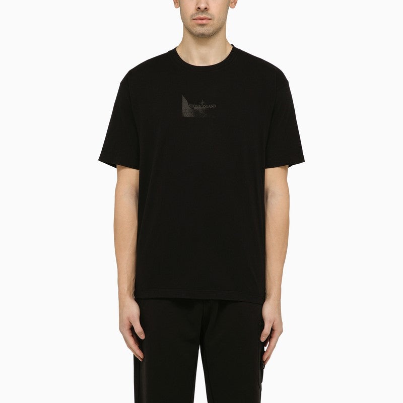 Stone Island Black T-Shirt With Logo Print Men - 1