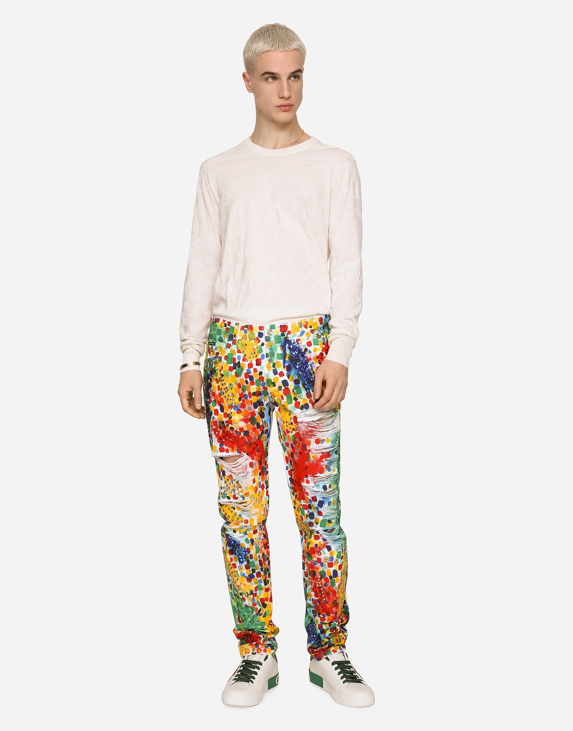 Printed regular-fit jeans with rips - 2