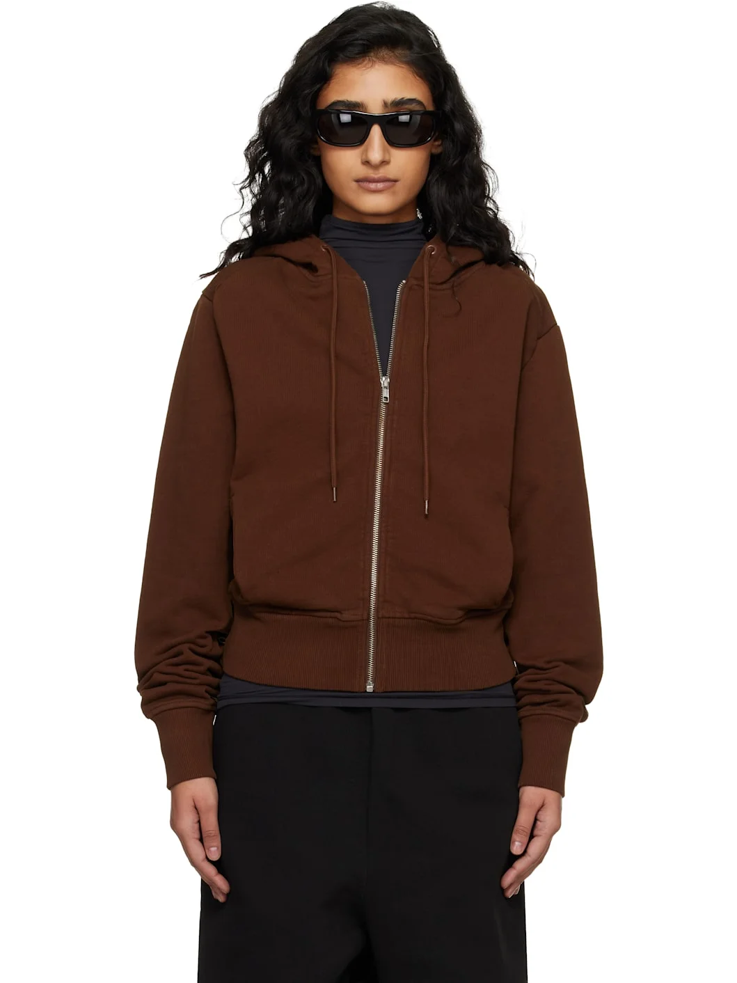 Brown Slim Zip Up Hoodie - 1