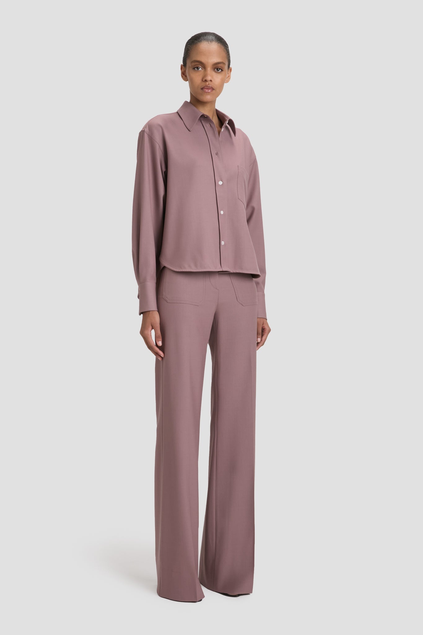 Cropped Long Sleeve Shirt In Mauve - 4