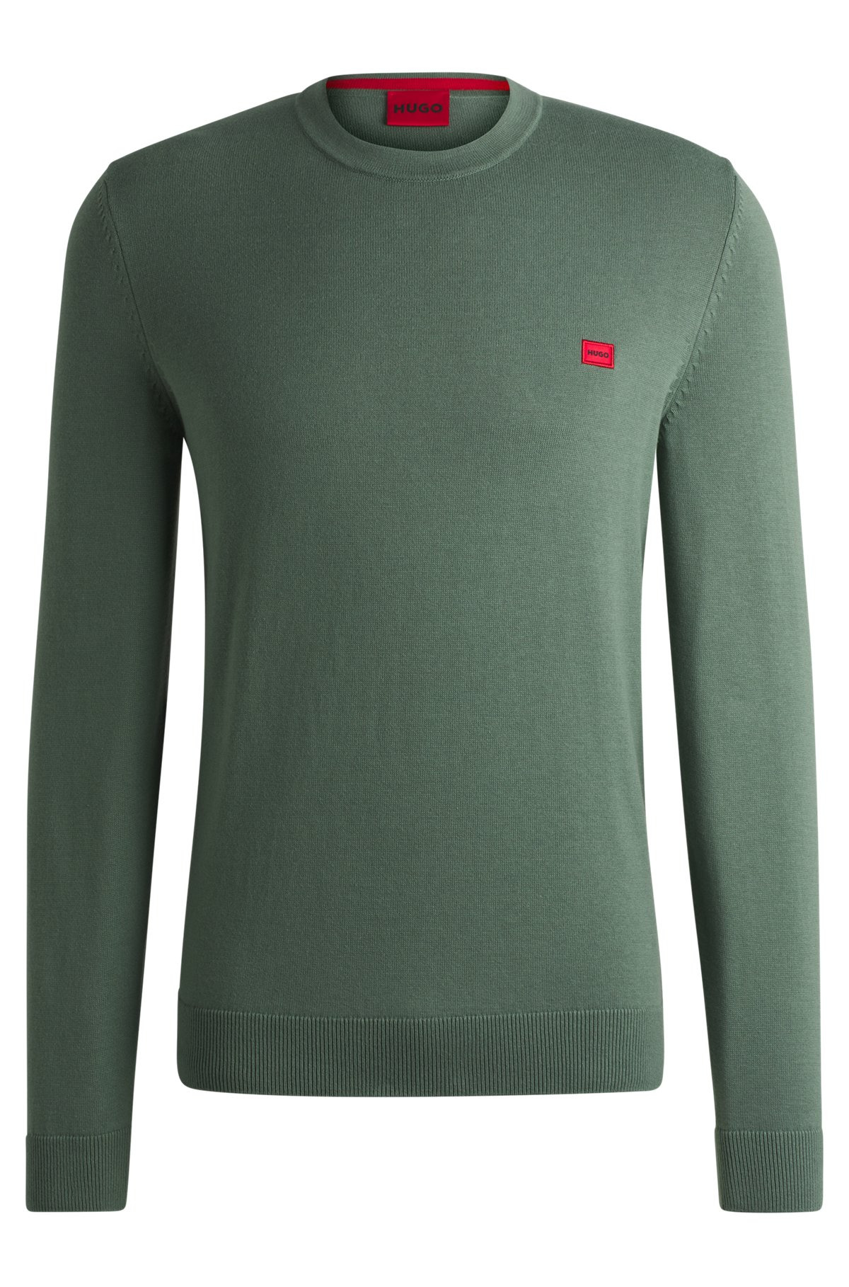 KNITTED COTTON SWEATER WITH RED LOGO LABEL - 1