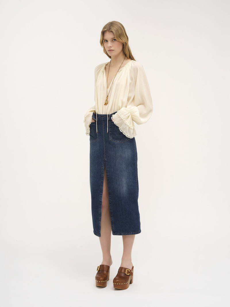 FRONT-SLIT MIDI SKIRT IN DENIM 3