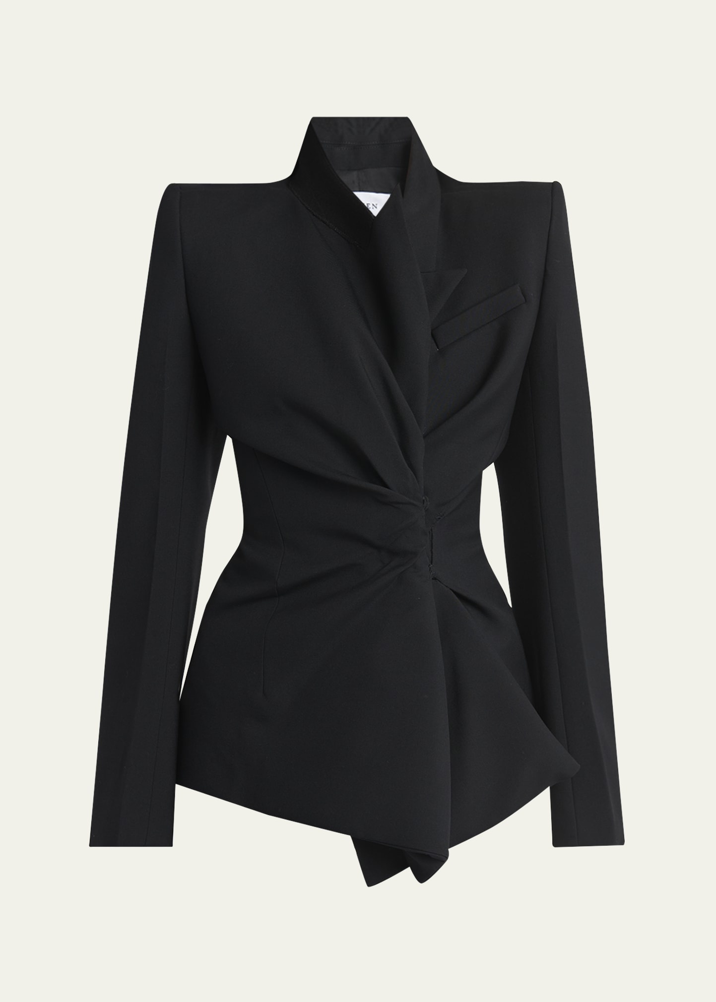 Gathered Side Fitted Wool Blazer - 1