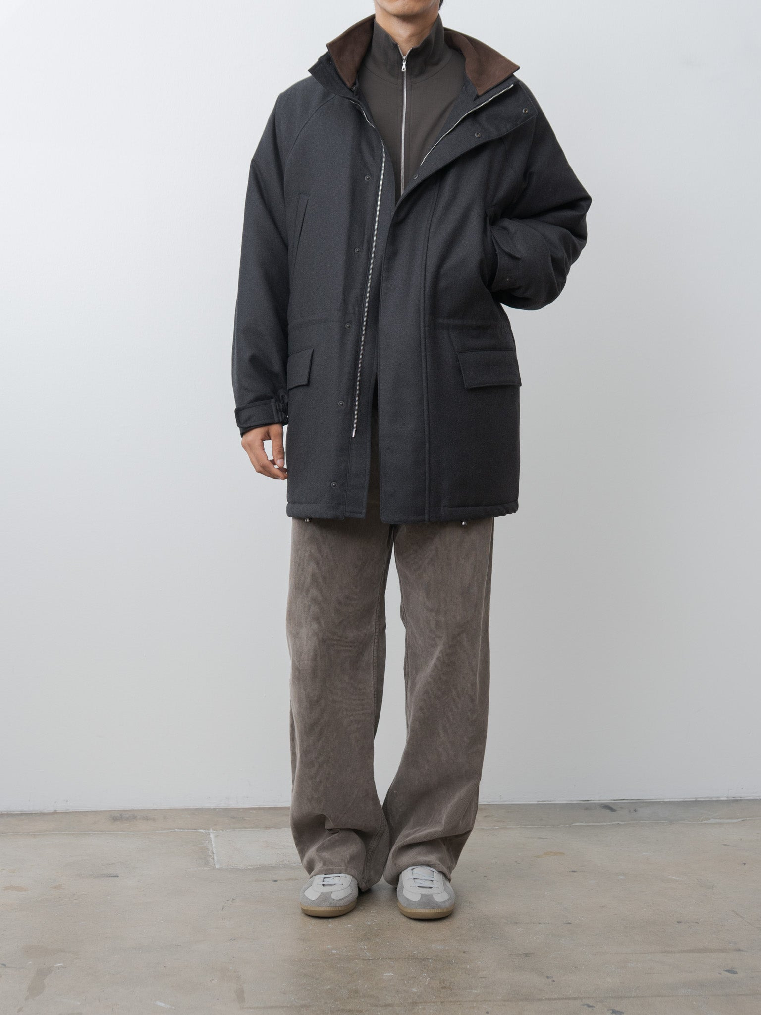 Wool Fulling Flannel Padded Over Blouson - Top Charcoal - 2