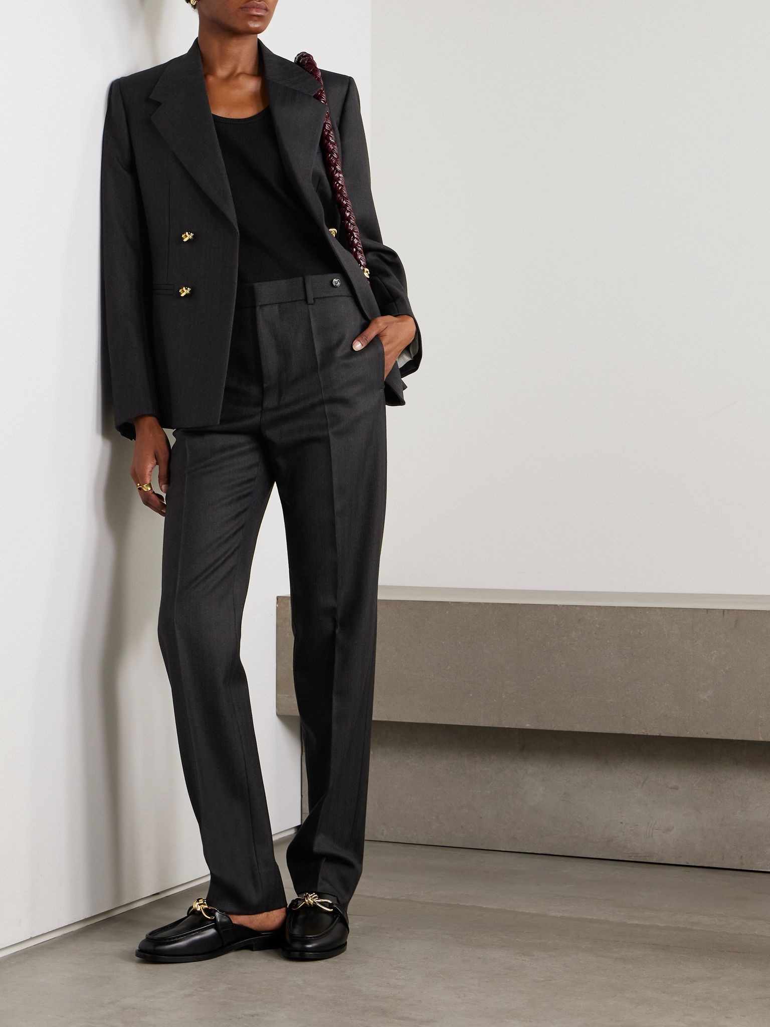 Double-breasted wool blazer Black - 2