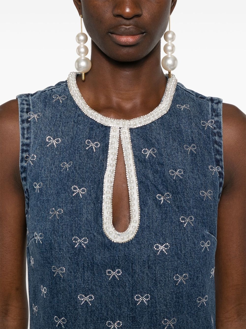 crystal-bow denim mini dress - 5