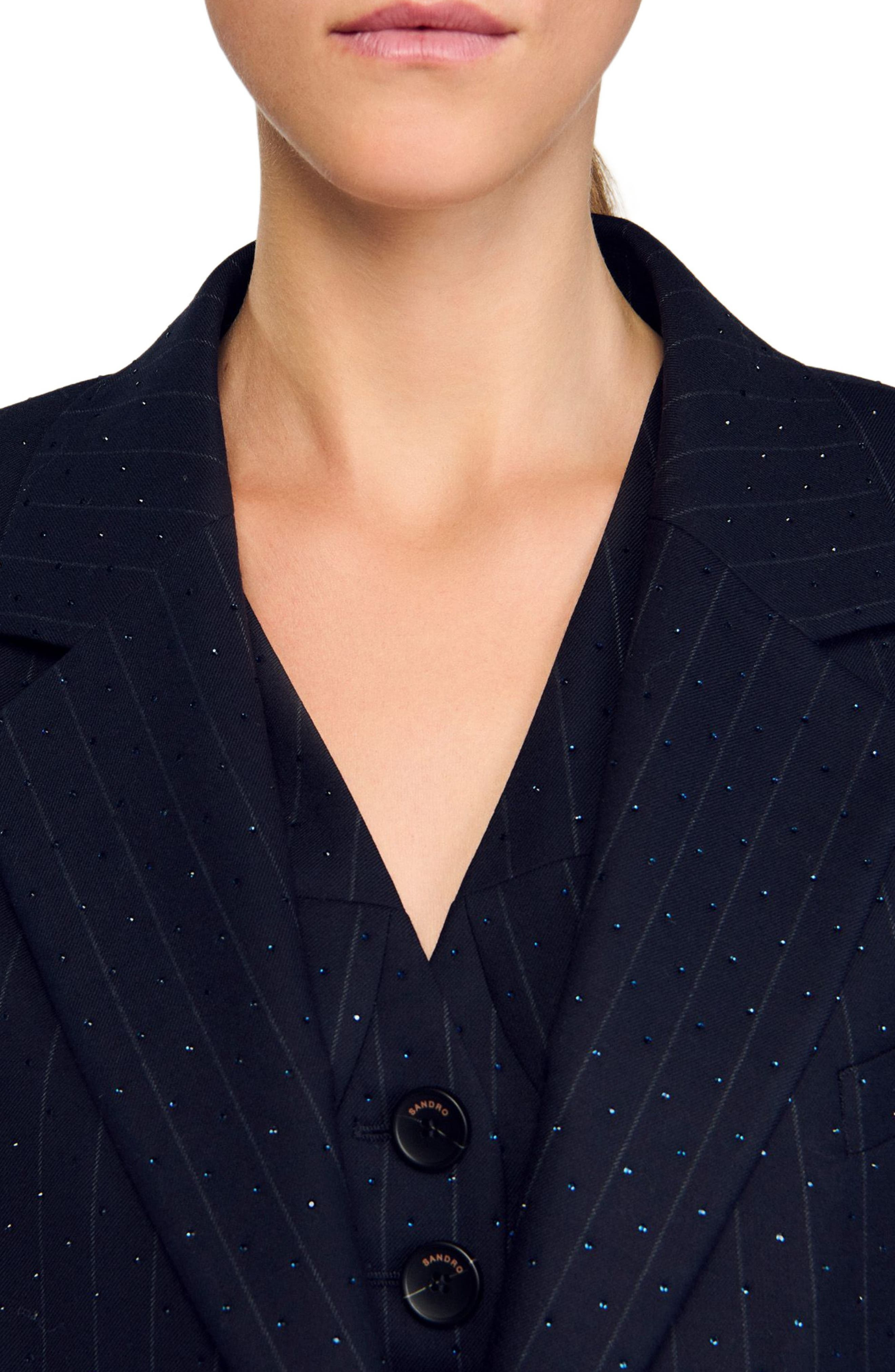 SANDRO Striped rhinestone suit jacket in Navy Blue at Nordstrom - 5