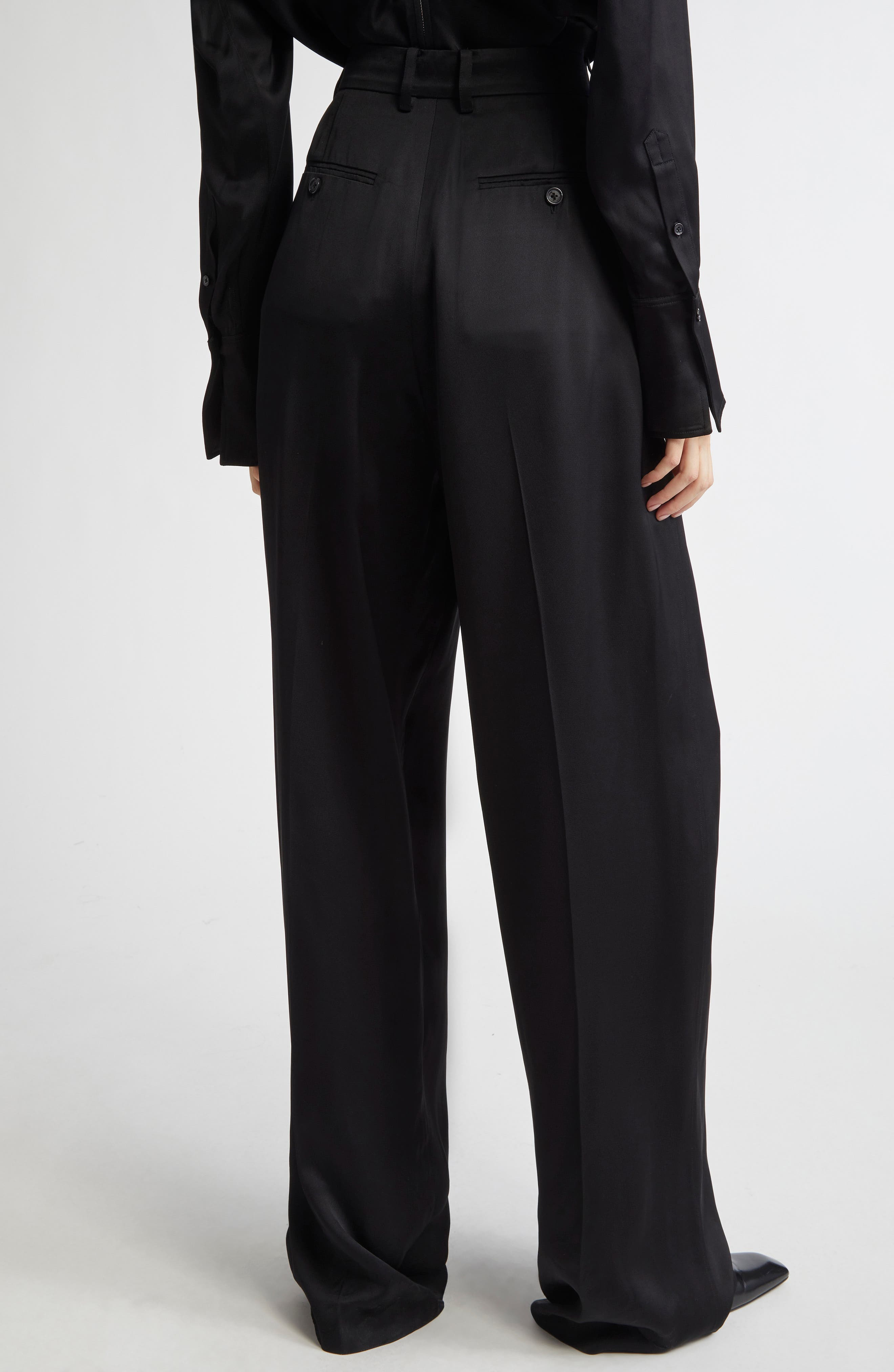 TOTEME Fluid Wide Leg Wool Blend Trousers in Black at Nordstrom - 3