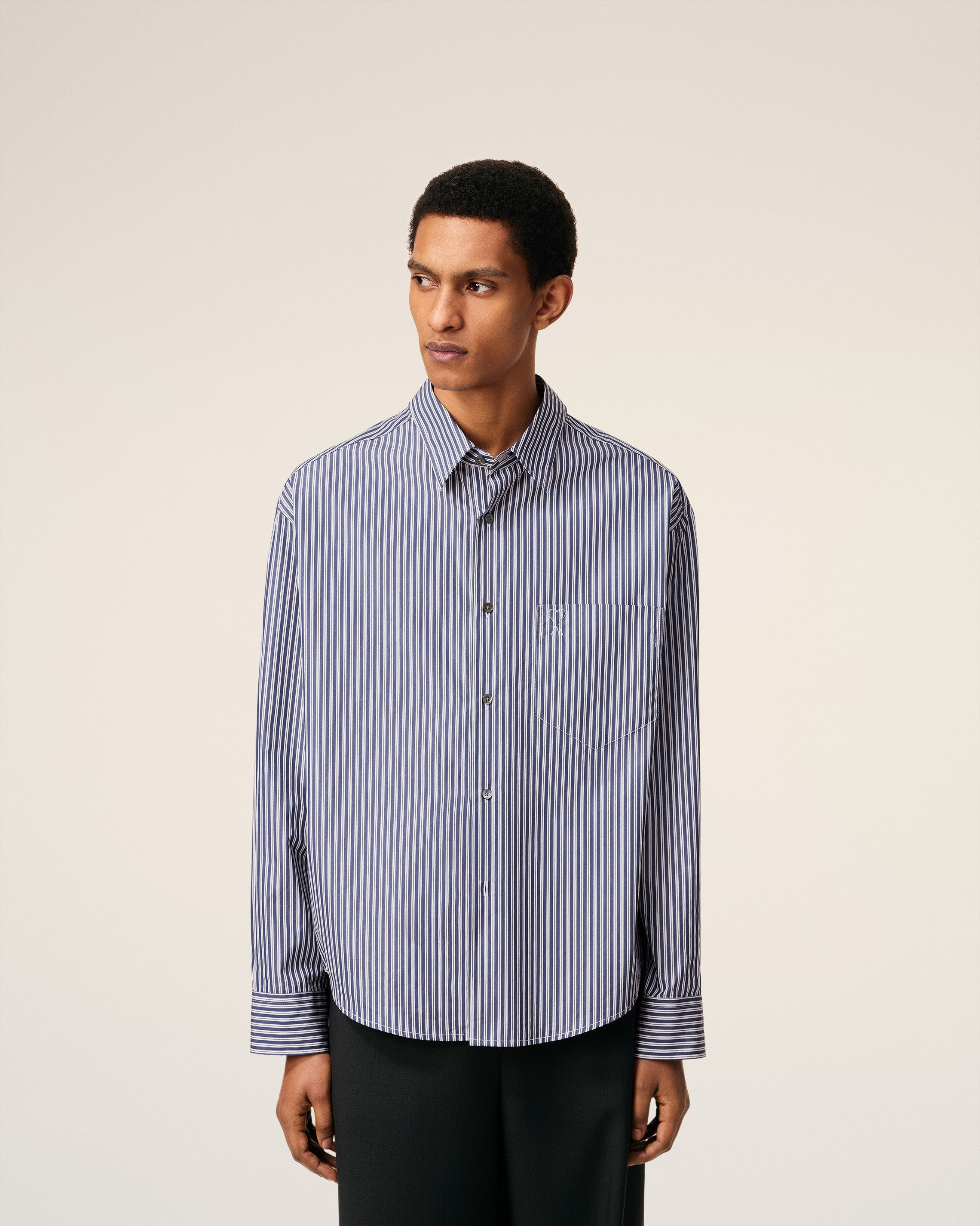 BLUE COTTON EMBOSSED STRIPED AMI DE COEUR BOXY SHIRT - 10