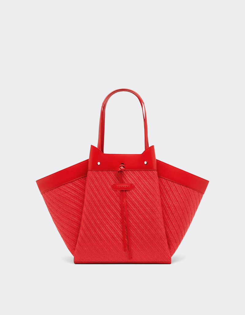 Large Ferrari raffia and leather tote bag 1