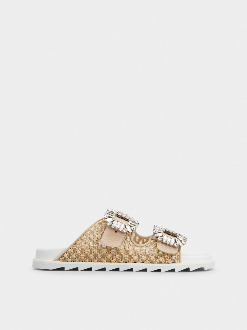 Slidy Viv' Strass Buckle Mules in Raffia - 1