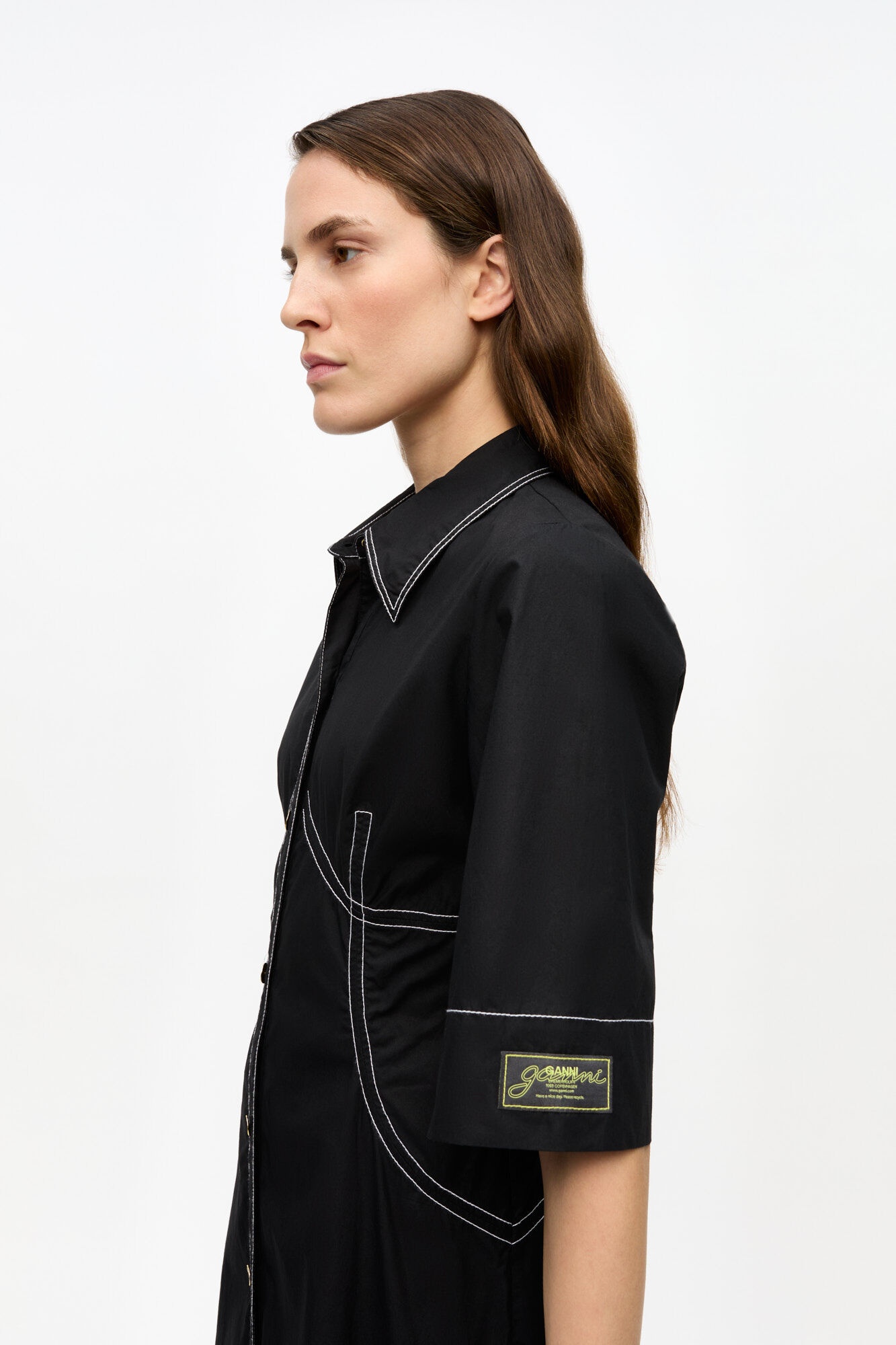 BLACK COTTON POPLIN SHIRT DRESS - 6