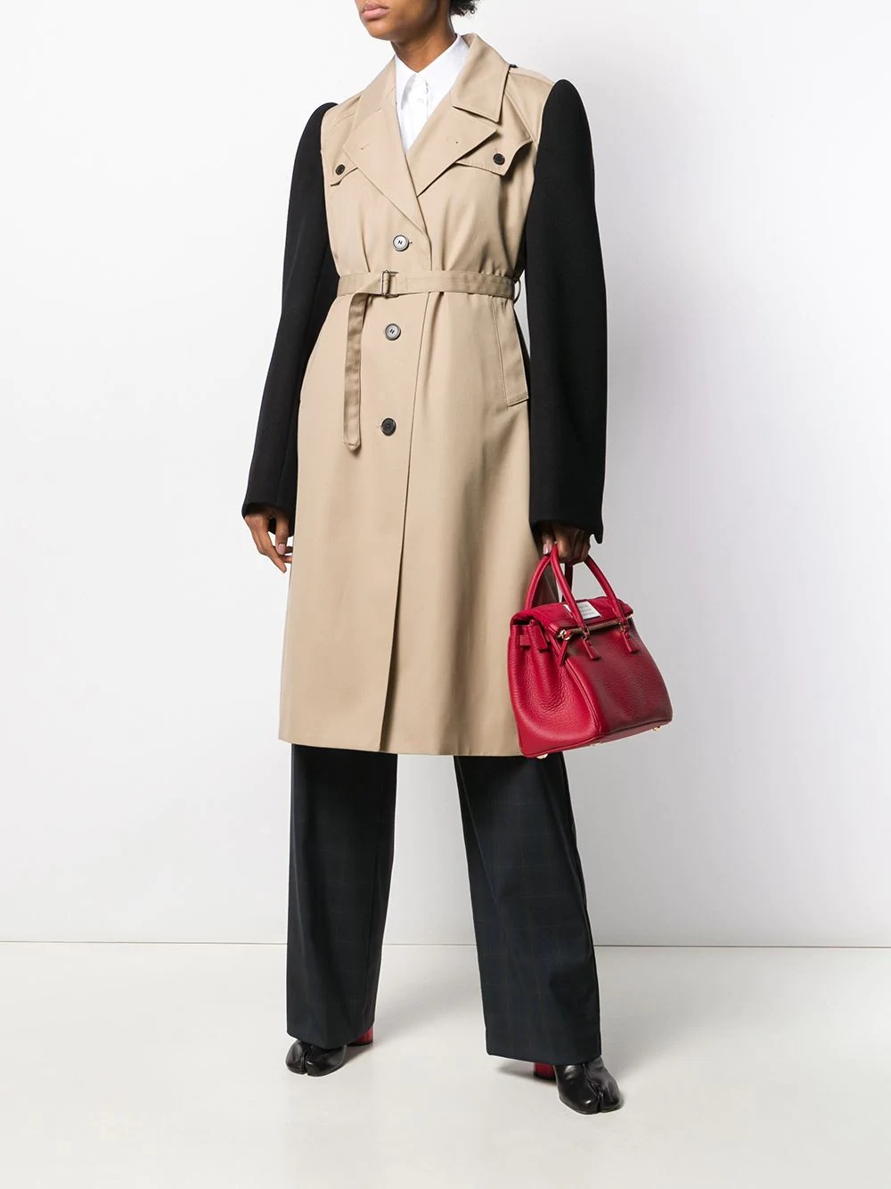 colour block belted trench coat - 2