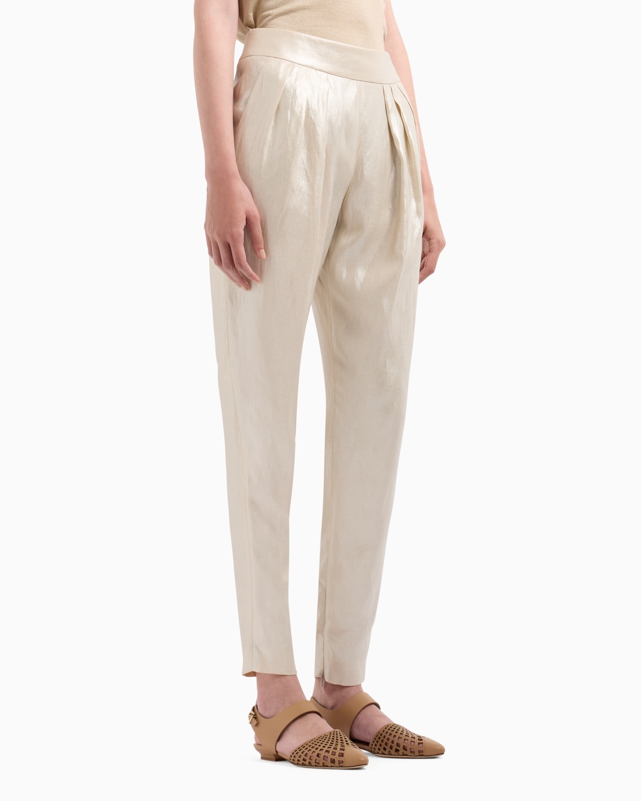 LAMINATED LINEN AND VISCOSE PLEATED TROUSERS - 4
