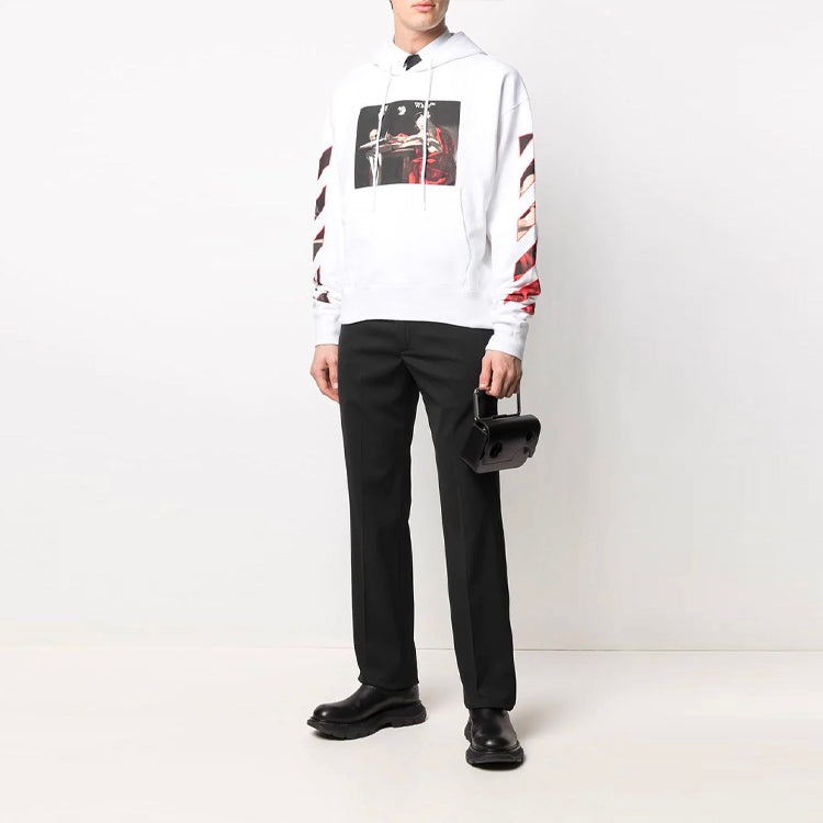 Off-White Printing Stripe hooded Long Sleeves Ordinary Version White OMBB037R21FLE0020125 - 4
