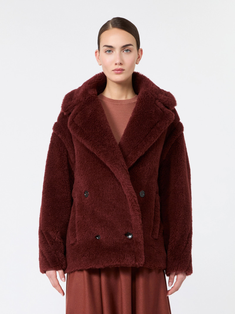 ALCUNO Alpaca and wool Teddy fabric cropped biker jacket - RUST 3