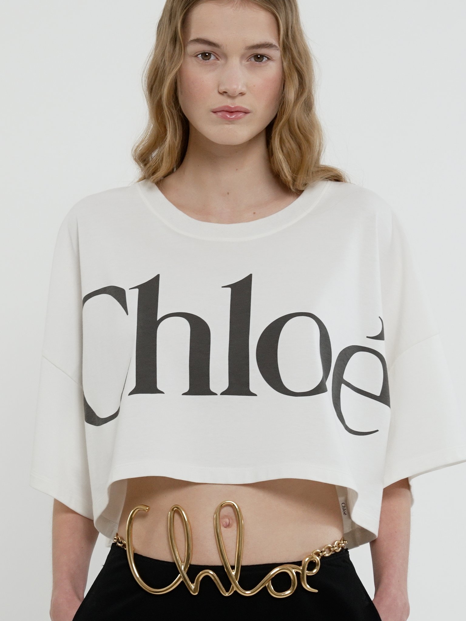 Chloé CROPPED BOXY LOGO T-SHIRT IN COTTON JERSEY | REVERSIBLE