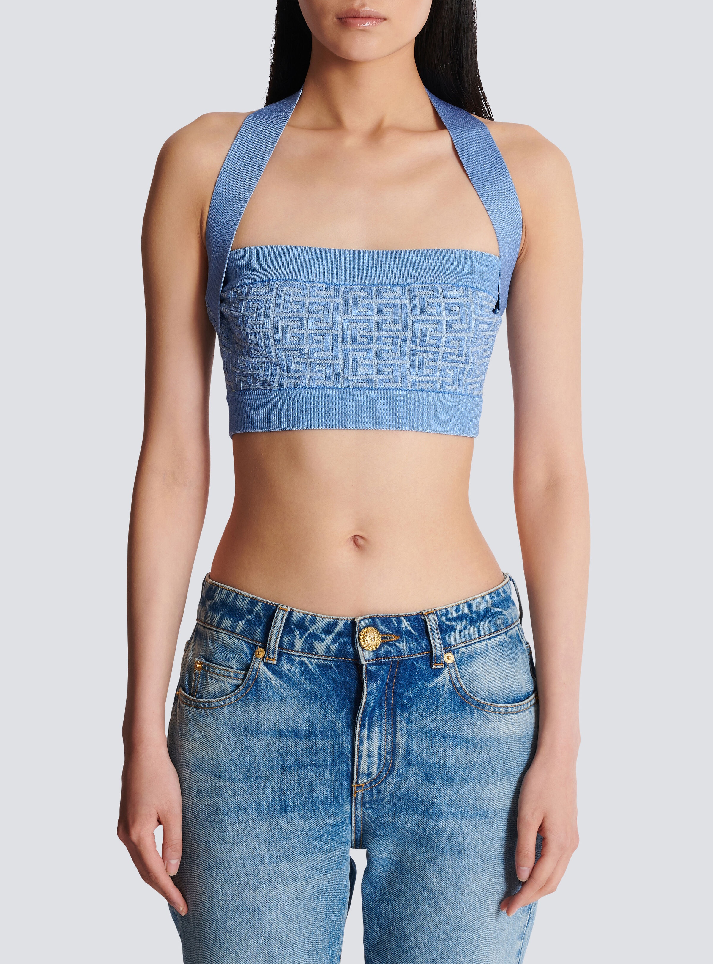 Knit halterneck top with PB Labyrinth monogram - 5