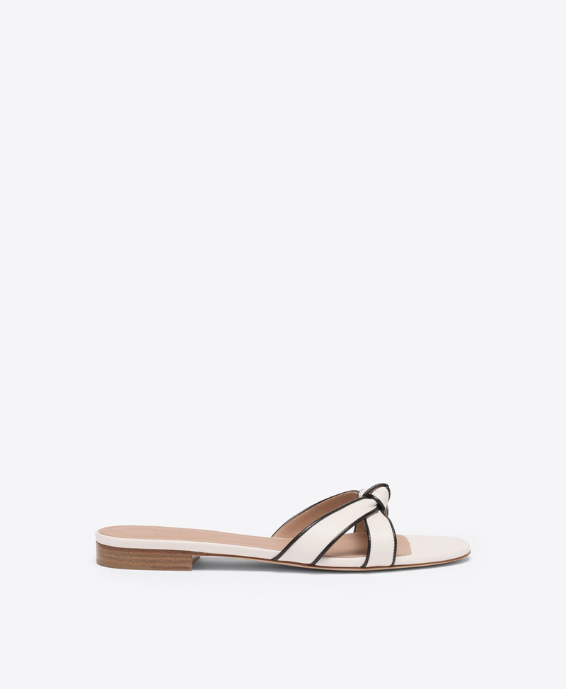 Raquel White & Black Knotted Leather Flat Sandals 1