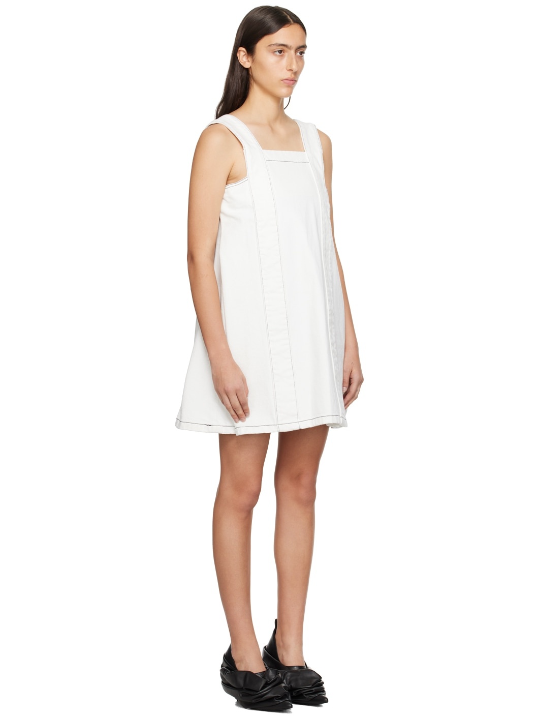 White Square Neck Denim Minidress - 2