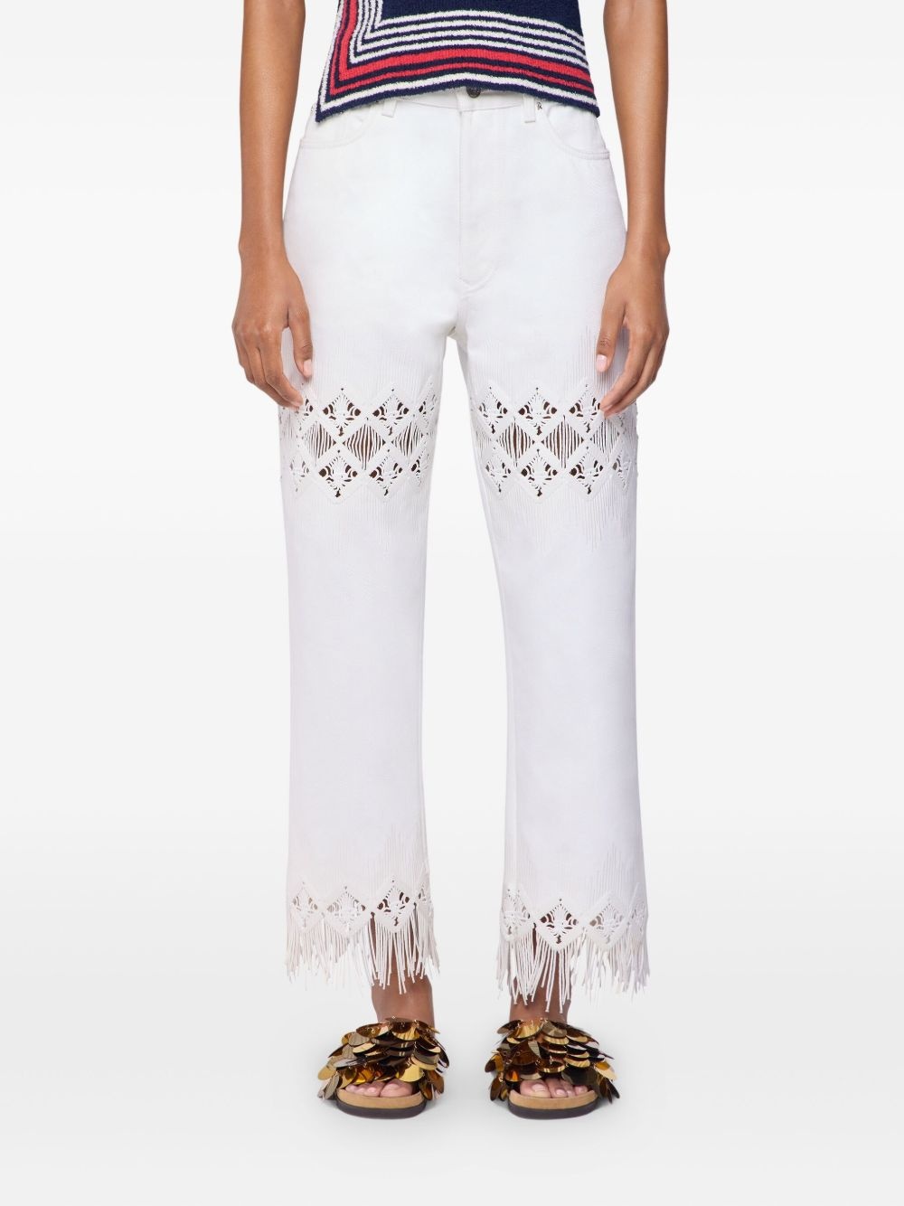embroidered fringed trousers - 2