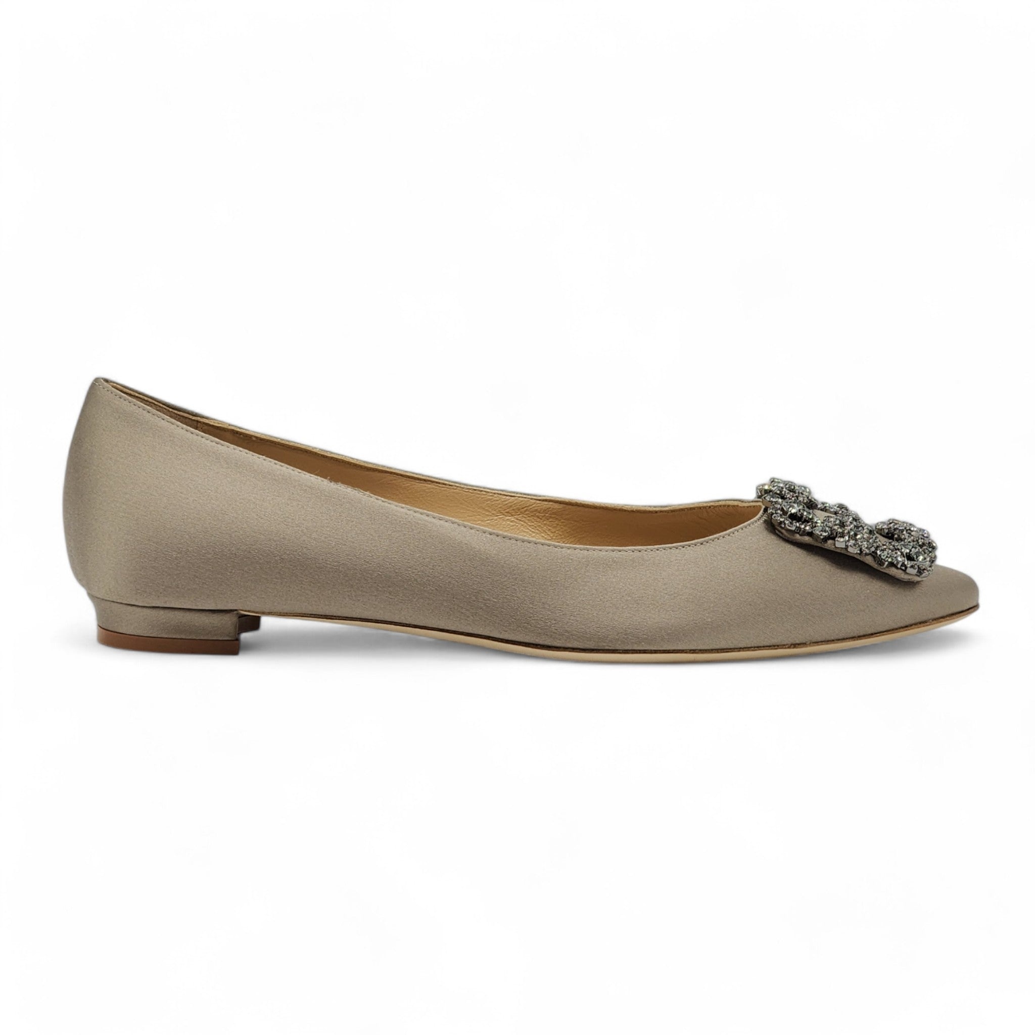 Manolo Blahnik Hangisiflat Jewel Buckle Flat Pumps - Satin - Champagne 36 - 2