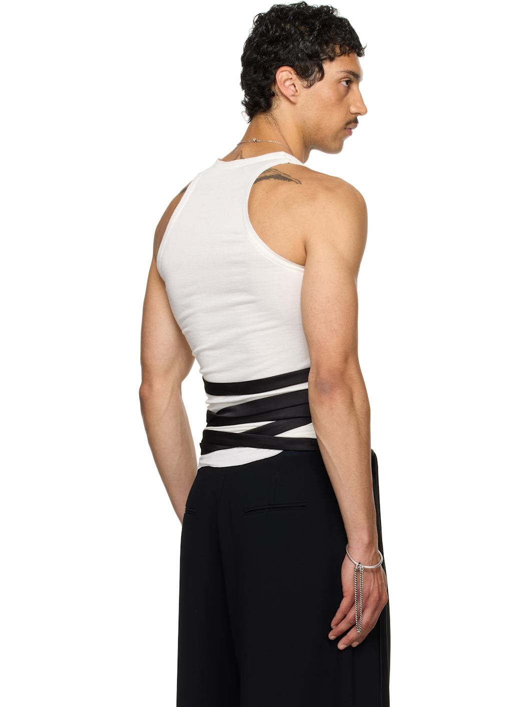 SSENSE Exclusive White Satin Tie Jersey Tank Top - 3
