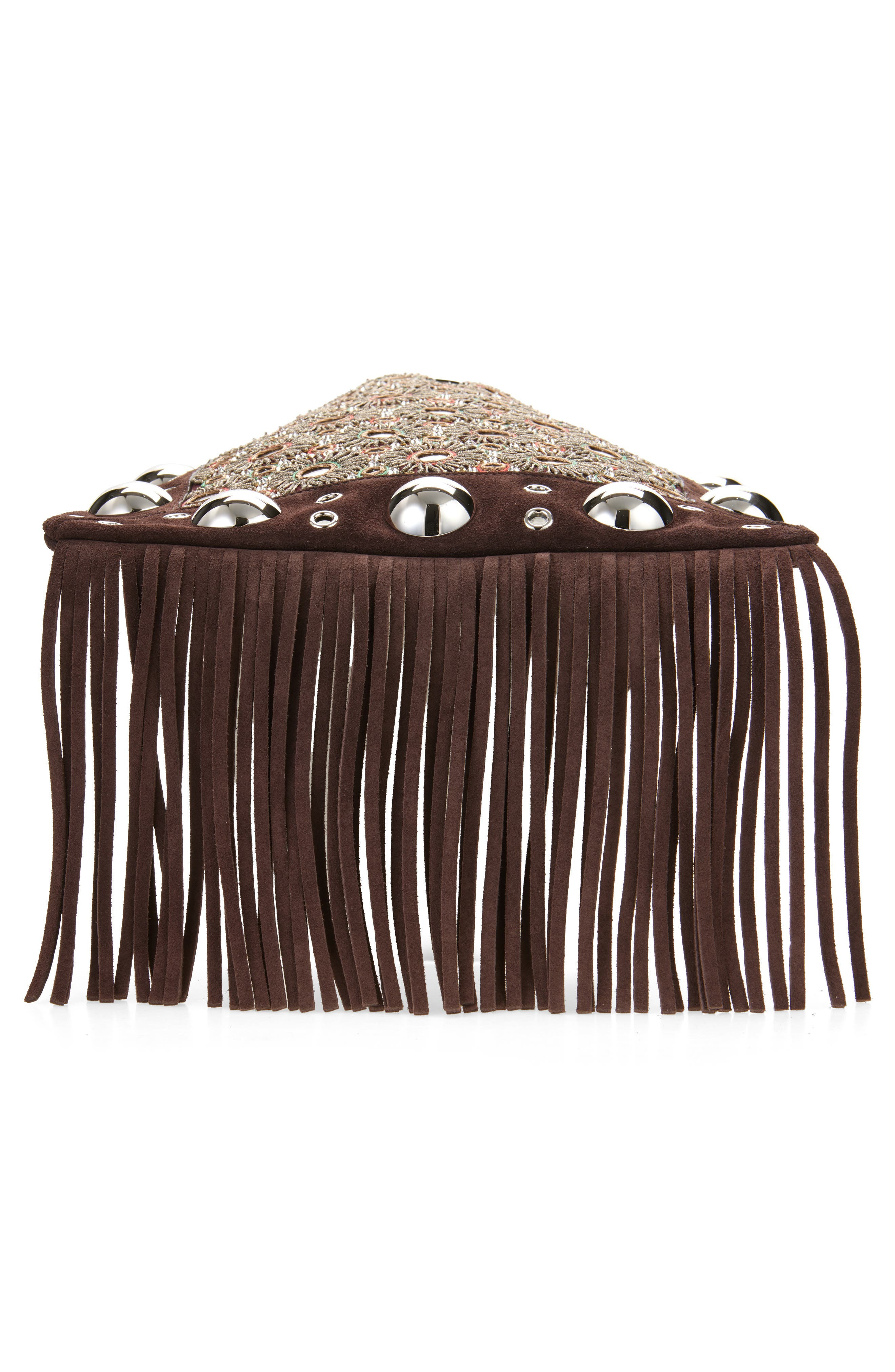 Valentino Garavani Medium Nellcôte Fringed Studded Suede Shoulder Bag in Multicolor/Testa Di Moro at - 6