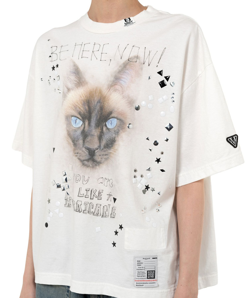 Cat Printed Embellished Distressed T-Shirt 8