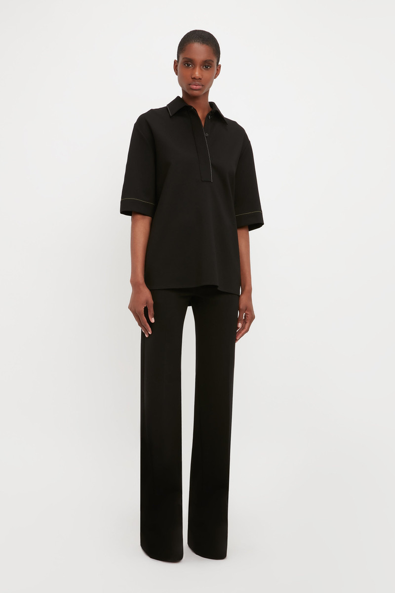 Pointed Collar Oversized Shirt In Black 3