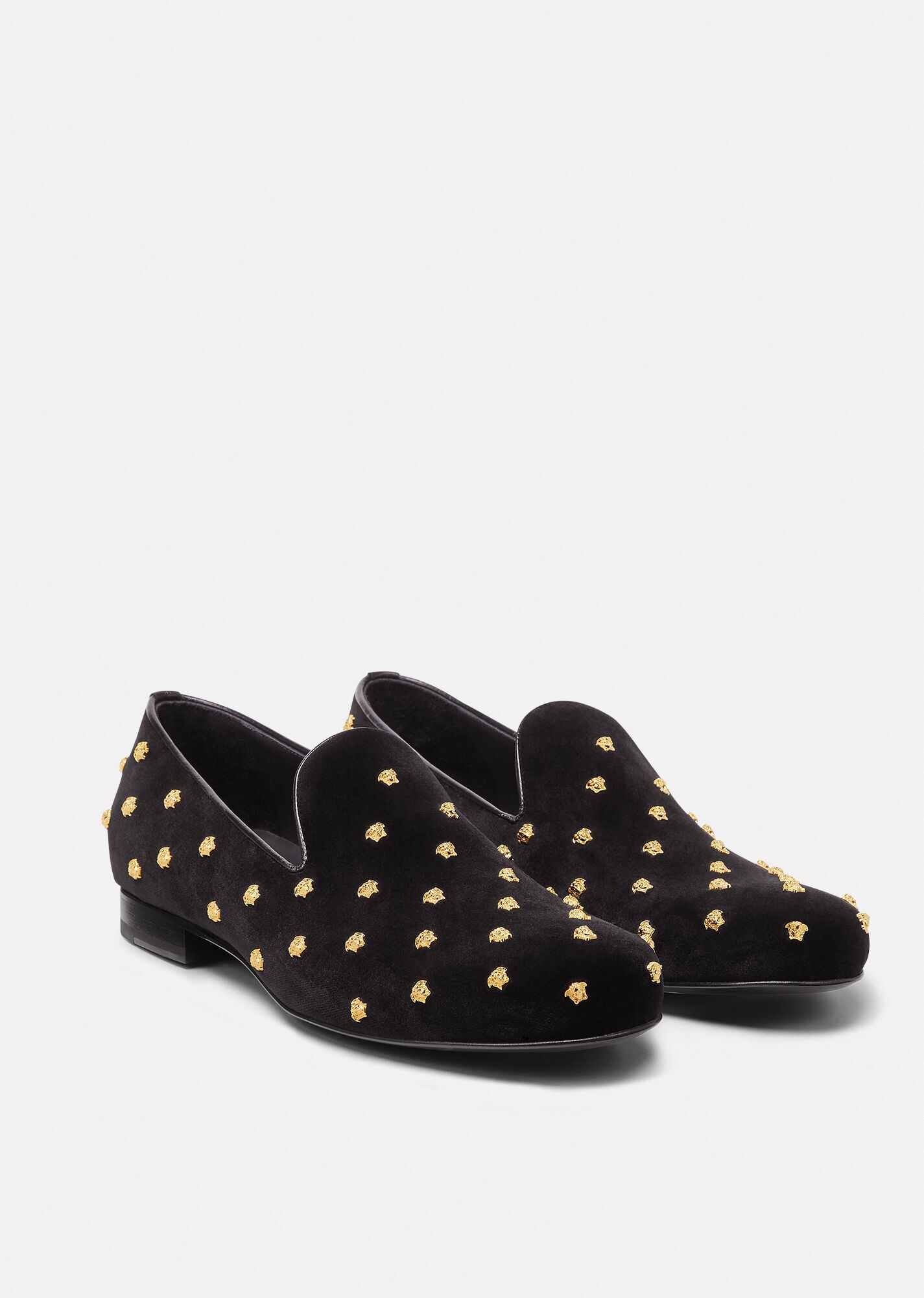 Medusa Stud Velvet Loafers - 4