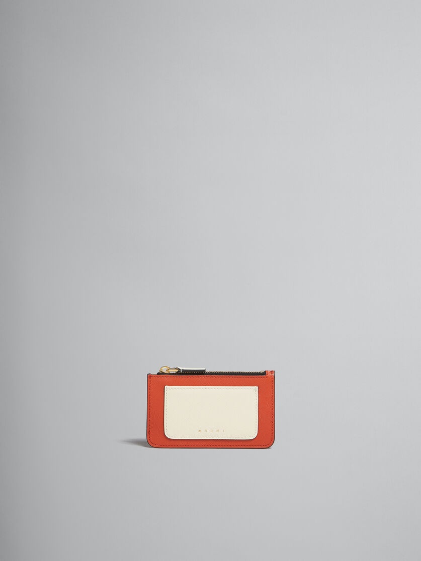 ORANGE CREAM AND DEEP BLUE SAFFIANO LEATHER CARD CASE - 1