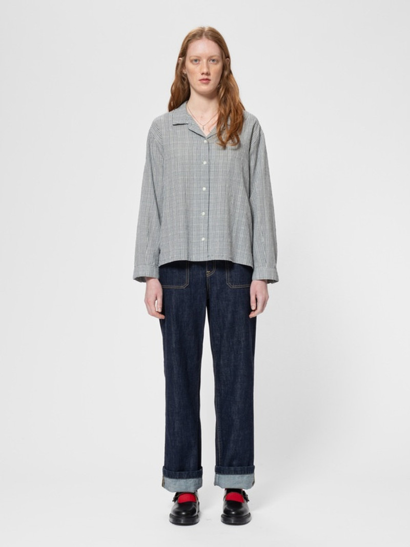 Nudie Jeans Juni Check Indigo Blouse Blue/Offwhite outlook