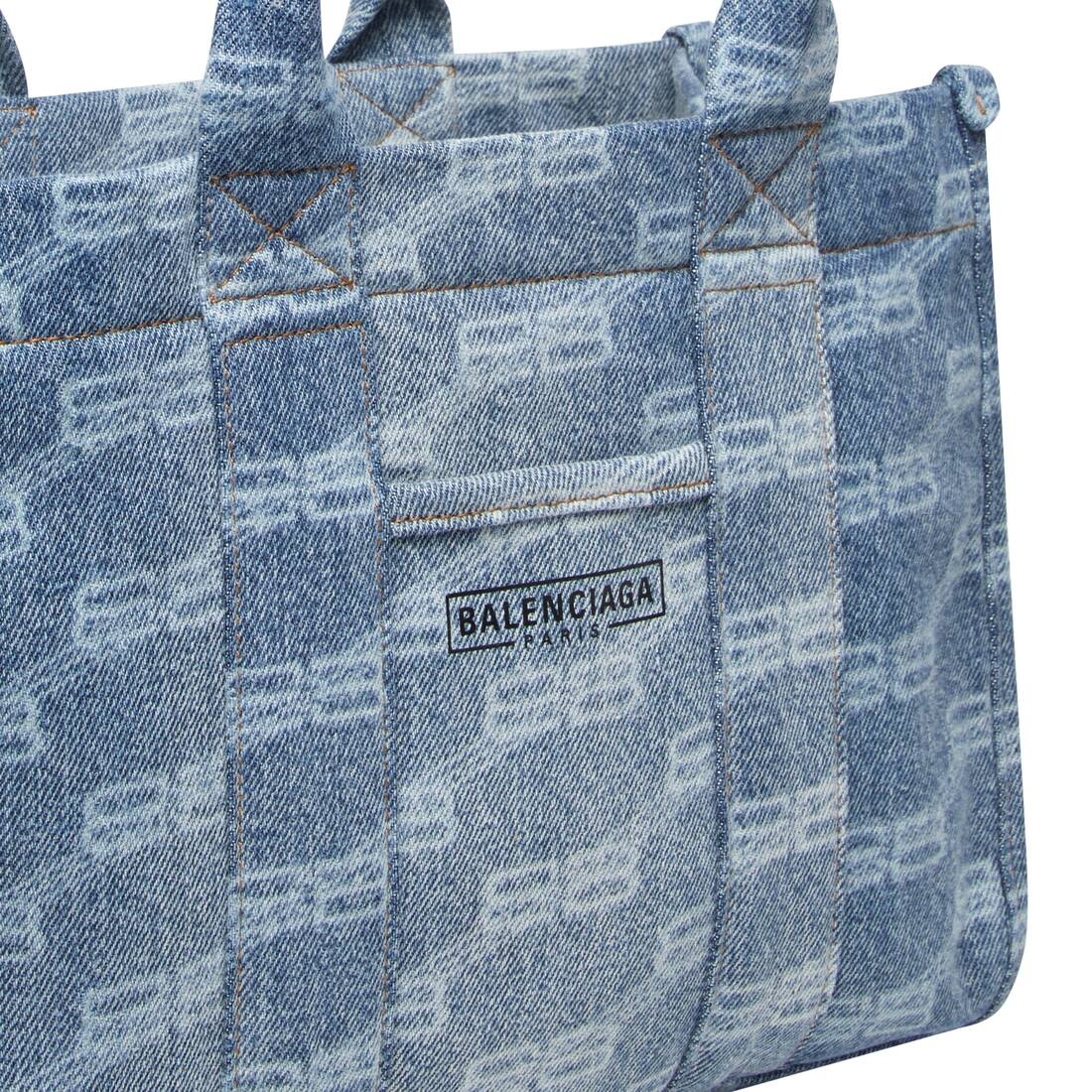 Hardware small tote bag with strap bb monogram bleached denim