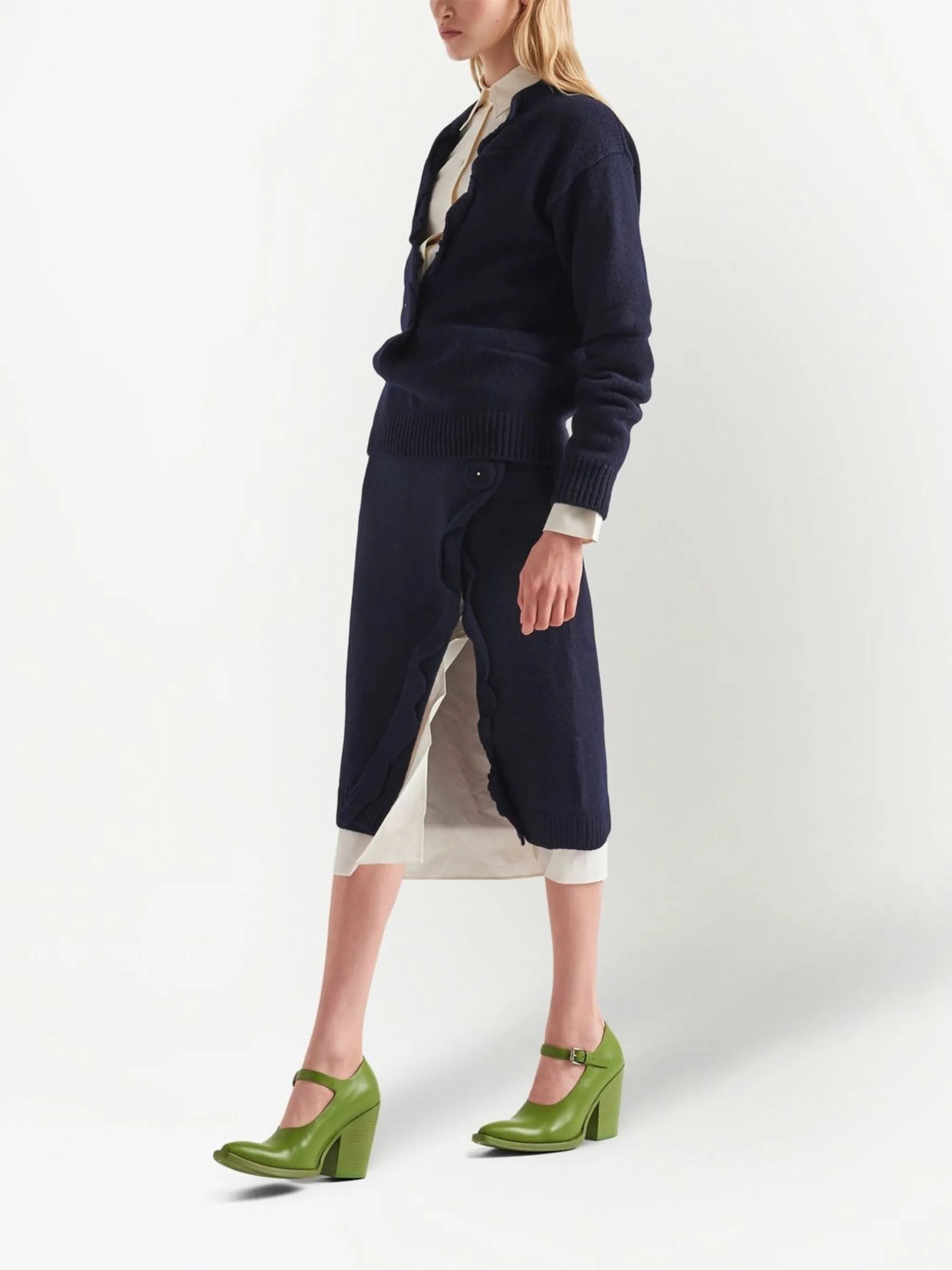 side-split wool-cashmere skirt - 2
