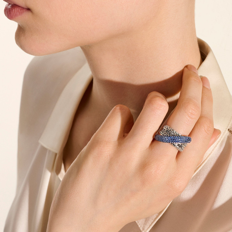 JH Essential Pavé Crossover Ring, Sterling Silver, Gemstones 6