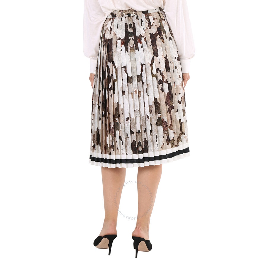 Burberry Ladies Camouflage Print And Stripes Pleated Skirt - 6