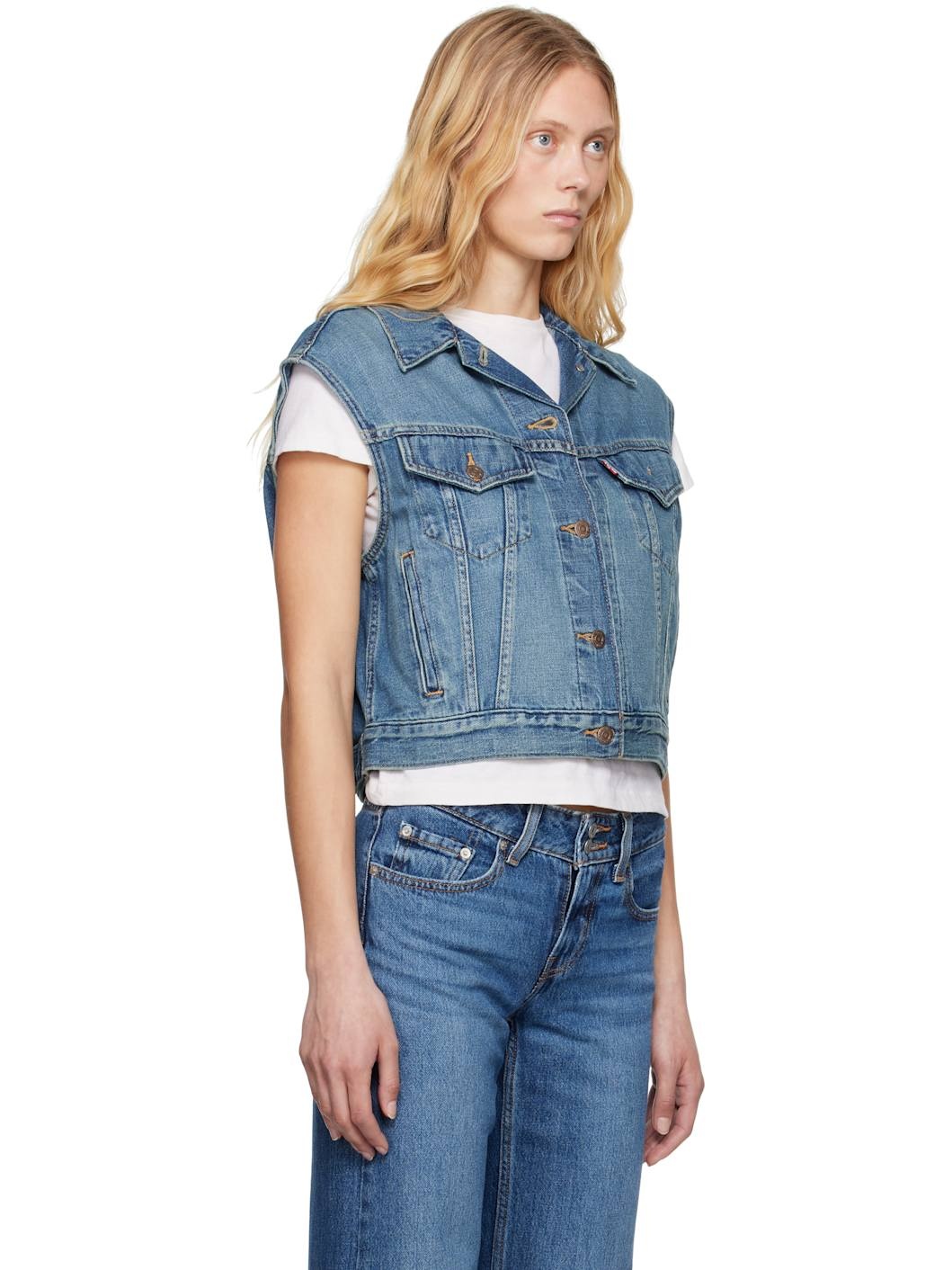 Blue Shrunken '90s Linen+ Lightweight Denim Vest - 2