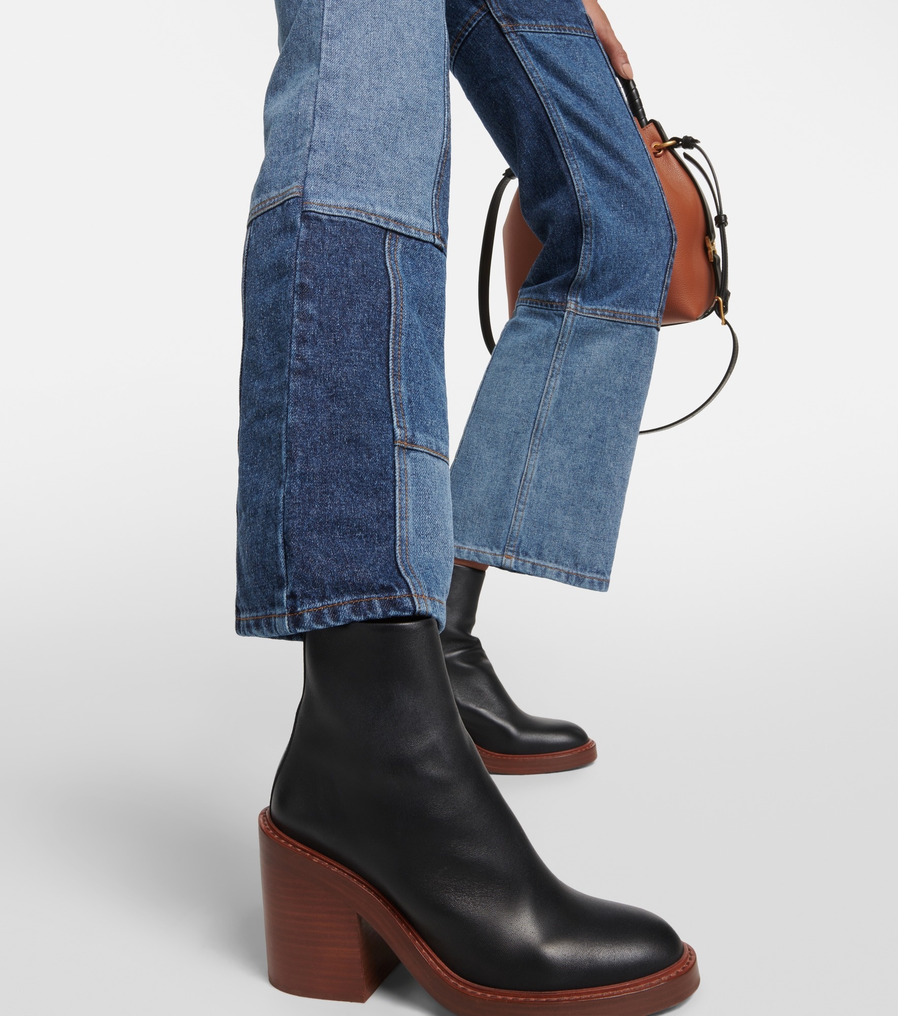 Patchwork cropped flared jeans - 5