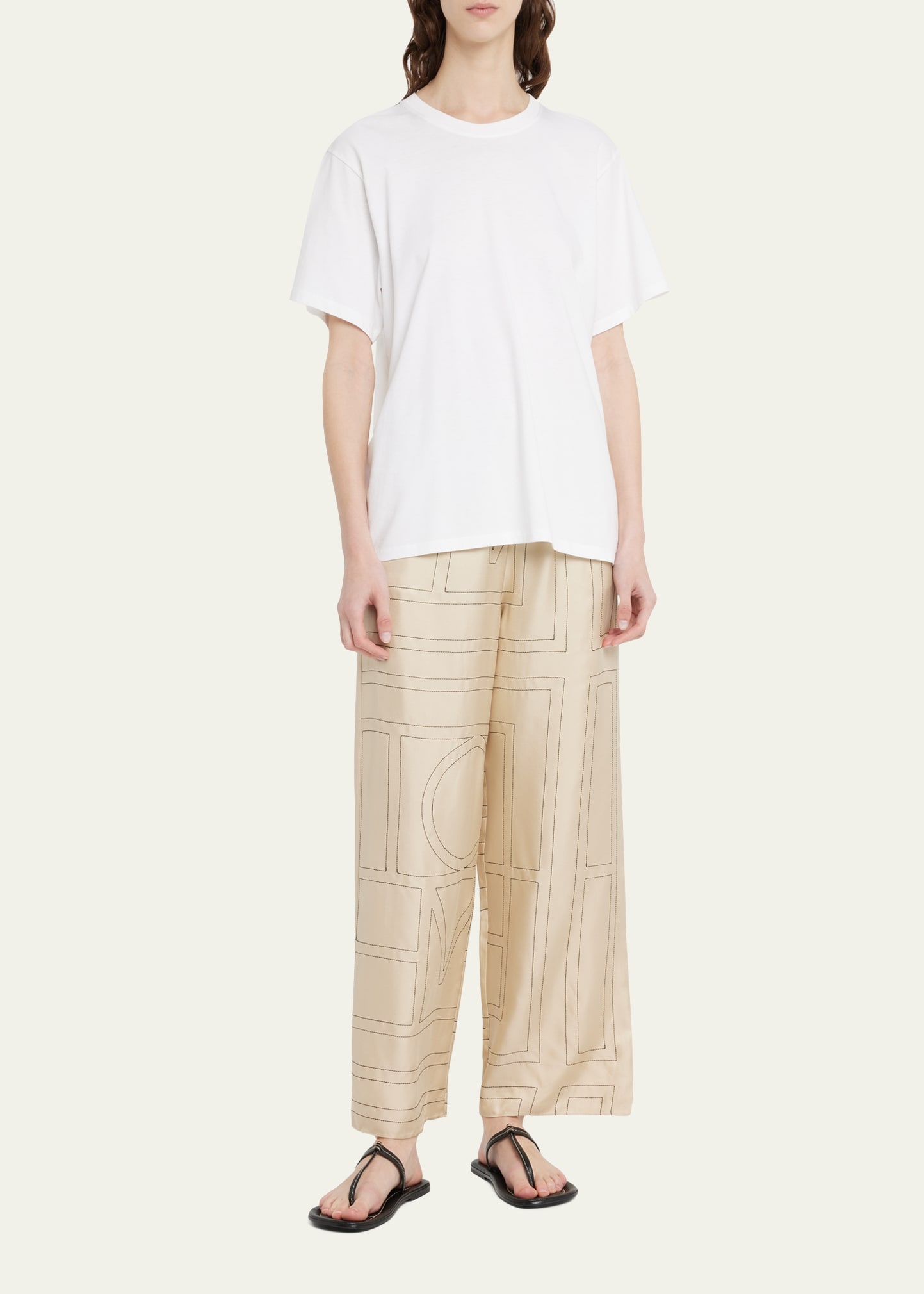 Monogram-Embroidered Silk Pajama Pants - 2